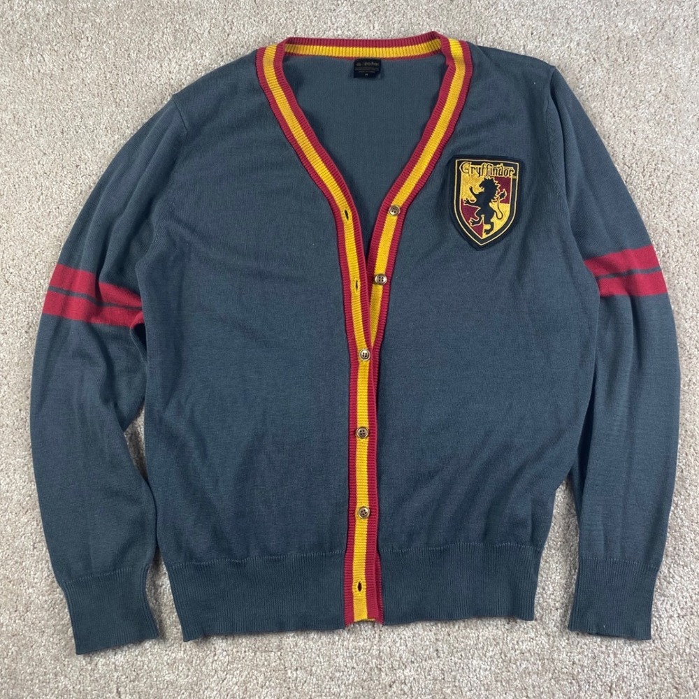 Harry Potter Gryffindor Cardigan Sweater Grey Red Yellow House Crest Womens M